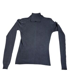 Caractere Italy Asymmetric Ribbed Turtleneck Sweater Black Mixed Knit Slim Fit